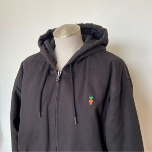 Black Zip-Up Hooded Jacket with Carrot Embroidery